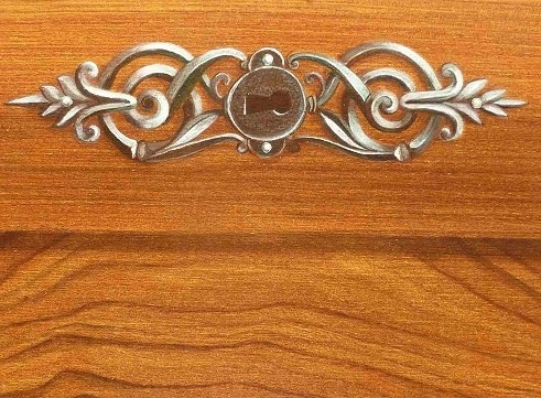 Détail d'une porte en faux bois